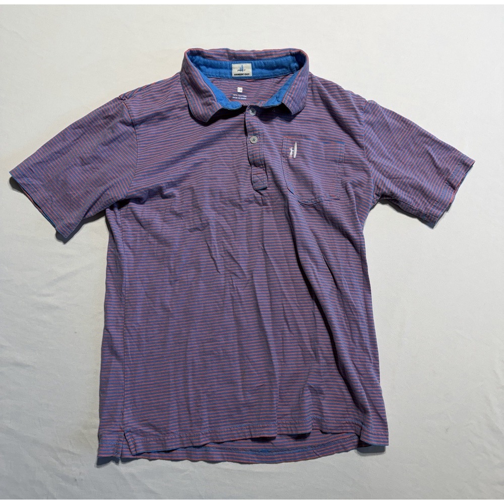 Johnnie-O Hangin Out Polo Shirt Boys 14 Blue Red Stripe Short Sleeve Cotton